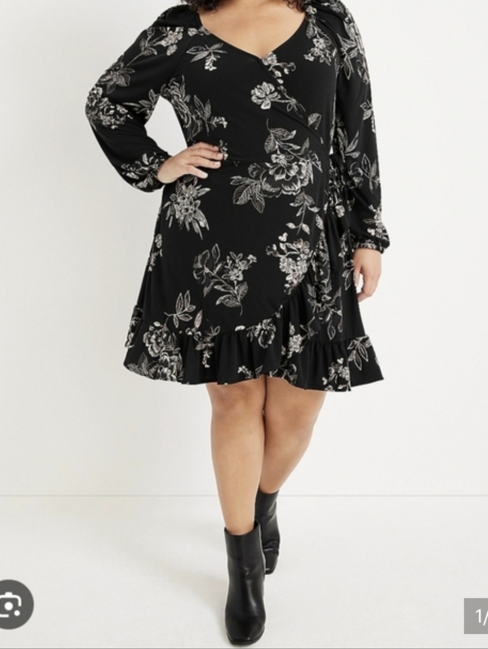 NWT Maurices Black and White Floral Wrap Dress..size:1X